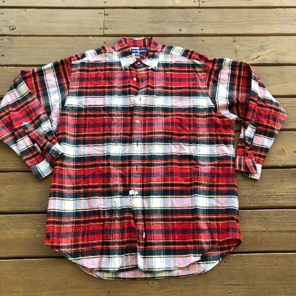 Men's Ralph Lauren The Big Oxford Style Plaid Long Sleeve Button-Down Shirt
